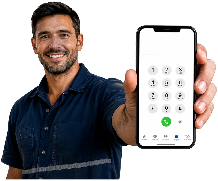 Plumber on the phone taking a Manly callout