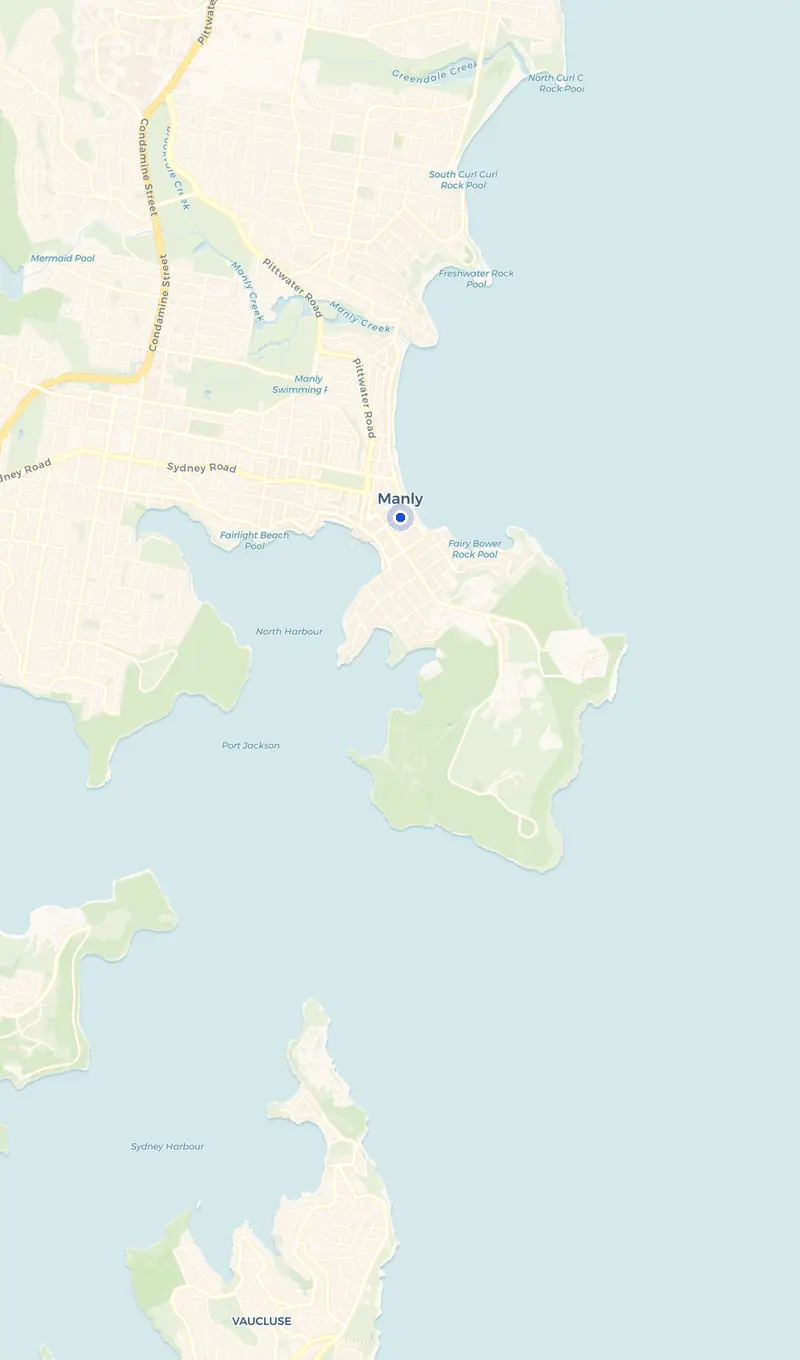 Map of the Manly service area and the surrounding suburbs we cover.